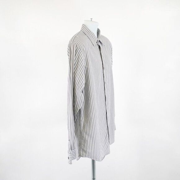 Apt. 9 Superfine 80% Cotton Gray White Striped‎ Large Collared Dress Shirt - Picture 7 of 10